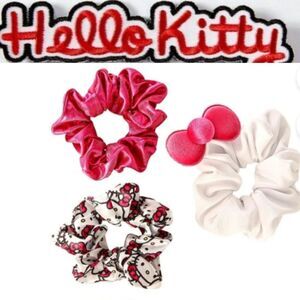 Hello Kitty Bow Velour & Metallic Scrunchie Trio